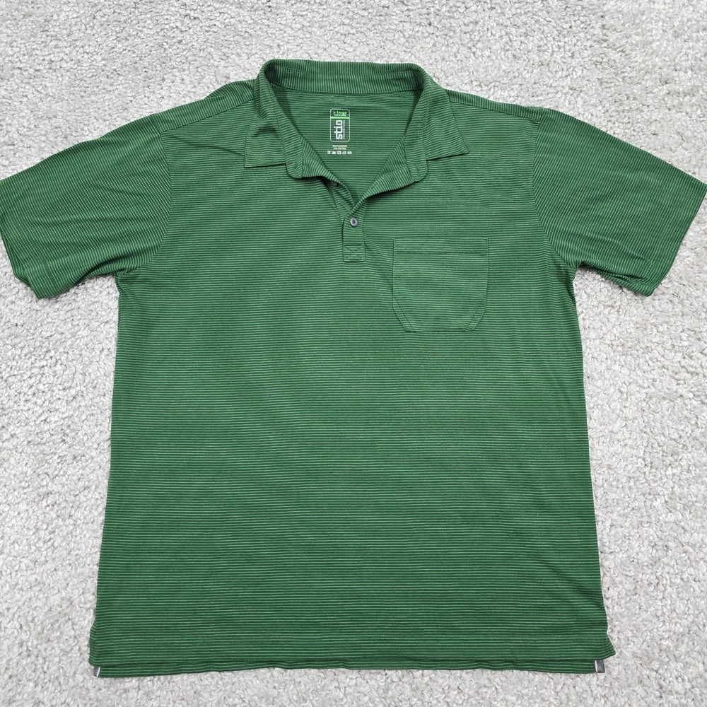 Stio‎ Divide Polo Shirt Mens XL Green Micro Stripe Pocket Technical Performance
